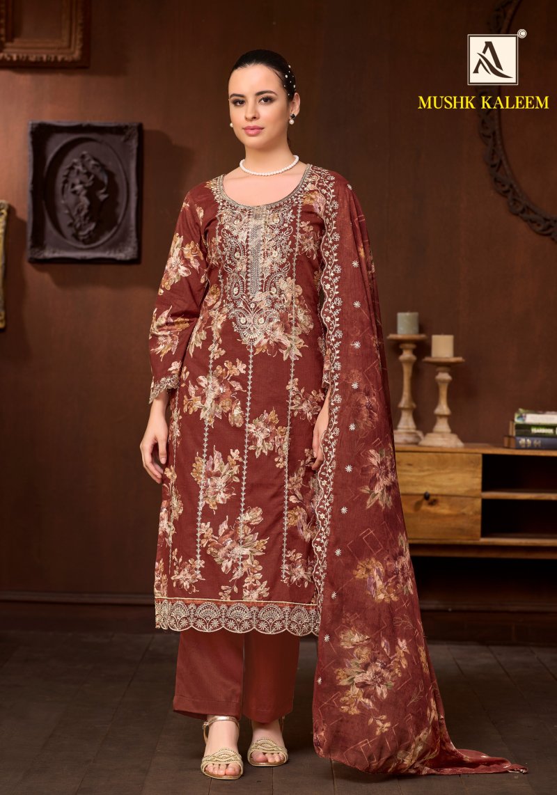 Mushk Kaleem By Alok Cambric Cotton Foil Printed Dress Material